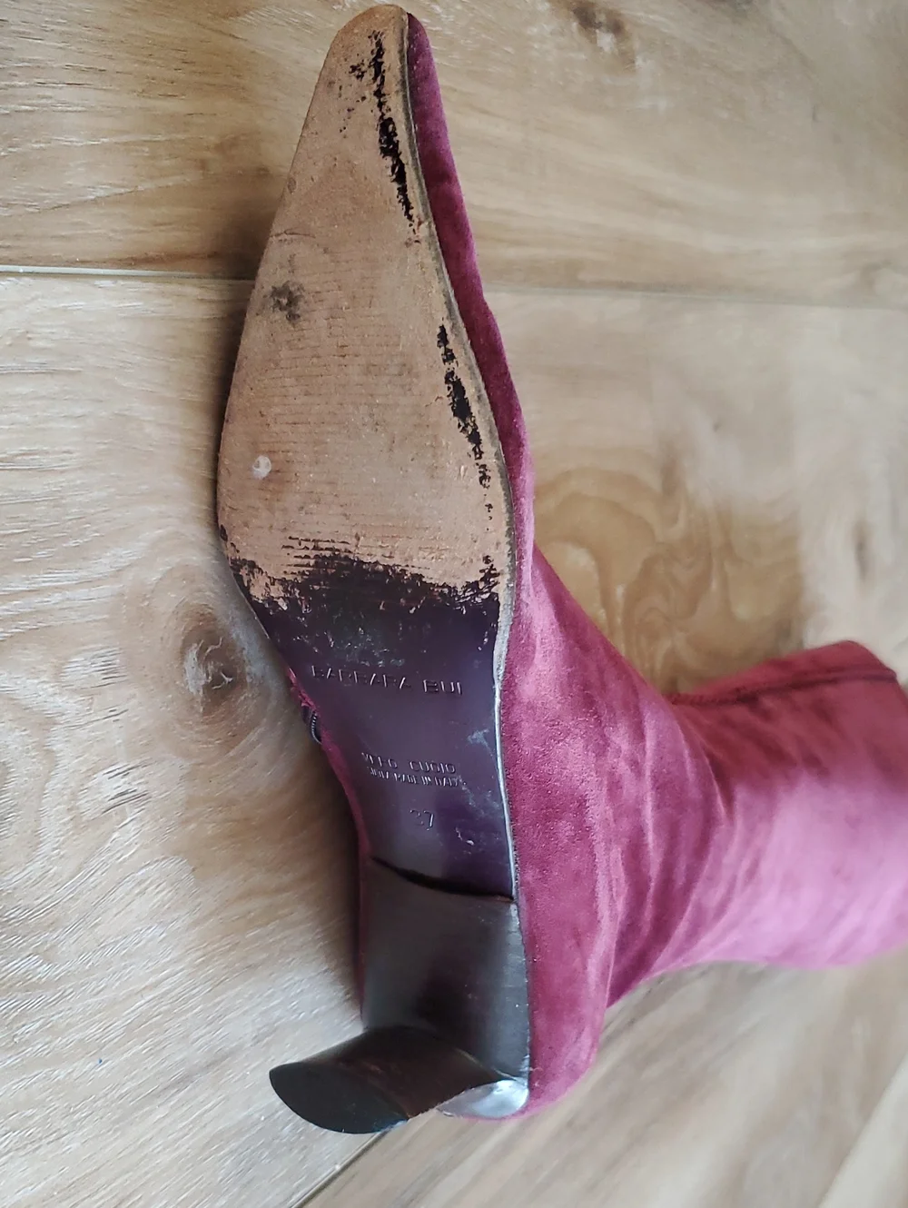Barbara Bui Burgundy Suede Over-the-Knee Pointed Boots Snakeskin Trim